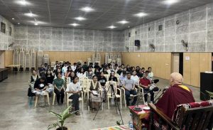The Director of the Library of Tibetan Works and Archives (LTWA), Ven. Geshe Lhakdor, addressing Tibetan college students in Mysore and Bengaluru.