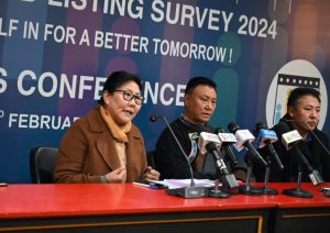 Secretary Chime Tseyang (DoRC) speaking at the joint press conference.